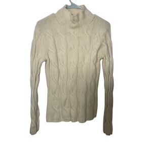 Eddie Bauer Vintage Fisherman Ribbed Lambswool Cream ModestTurtleneck SZ L